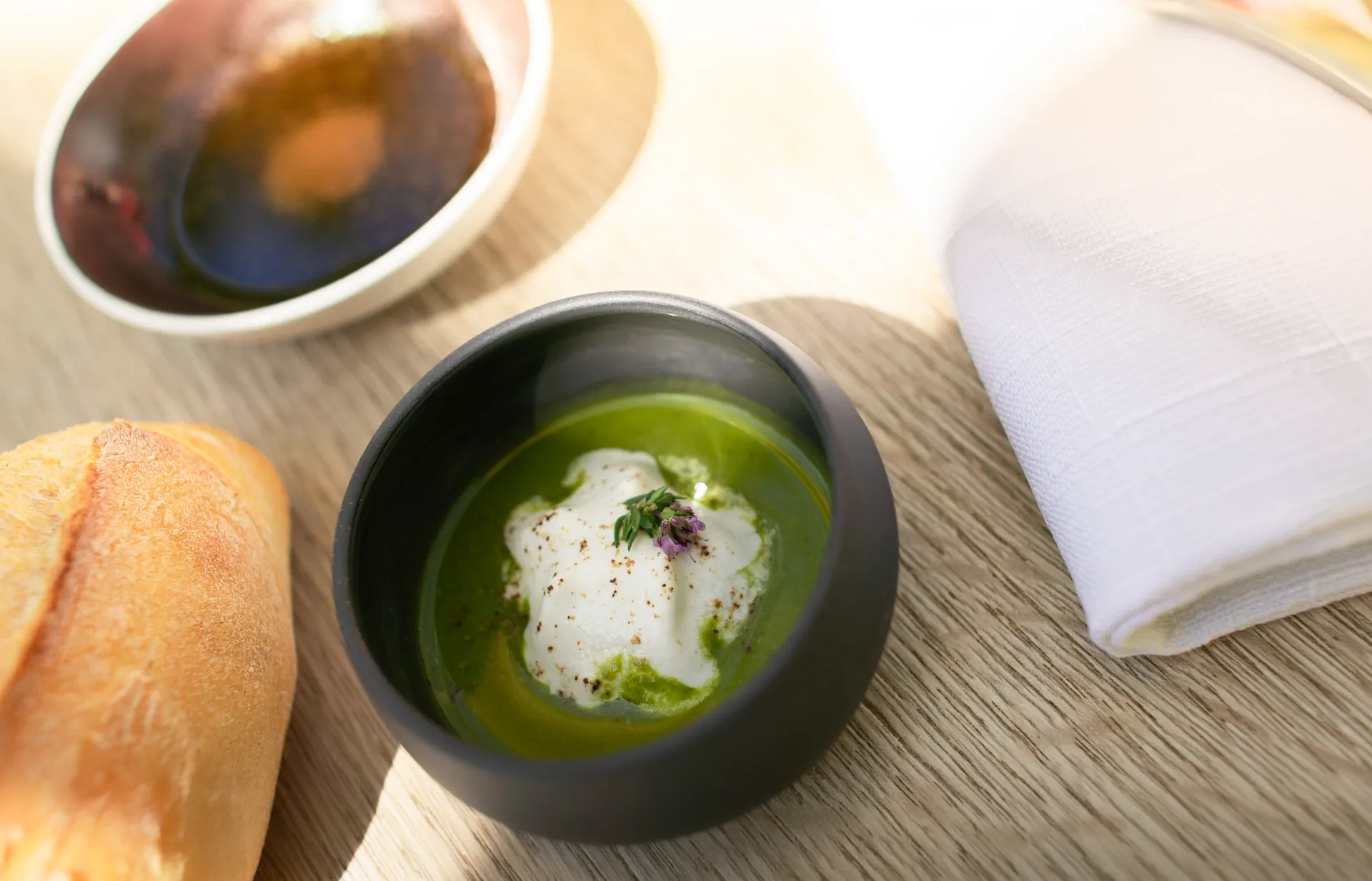 Seasonal velouté amuse-bouche, Restaurant Philip